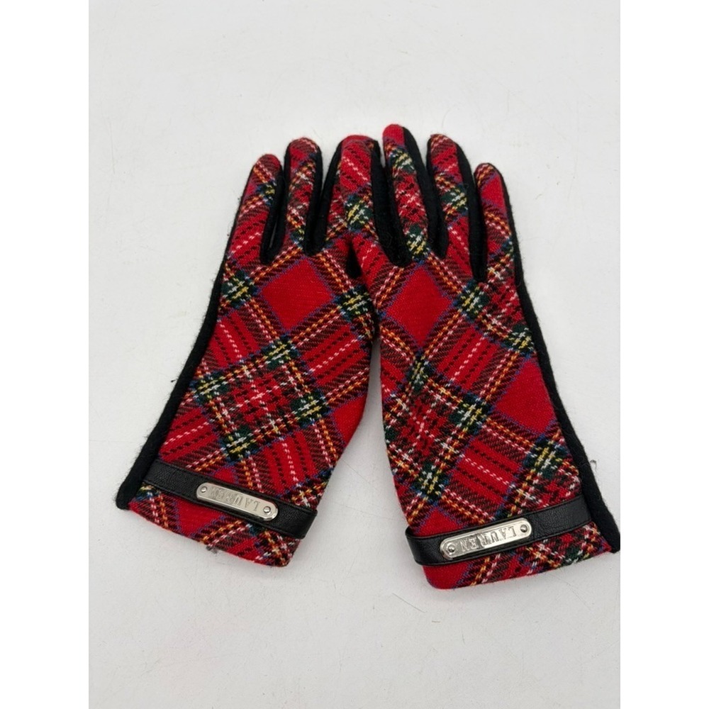 Lauren Ralph Lauren Tartan Plaid Gloves Women's Wool Polyester Cashmere Size L